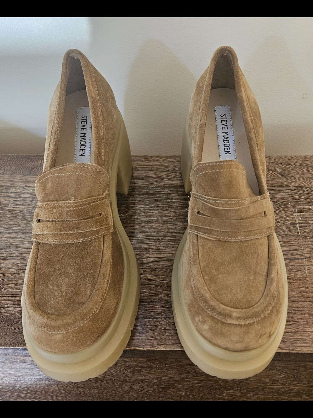 Steve Madden Suede Platform Loafers in Camel/Tan